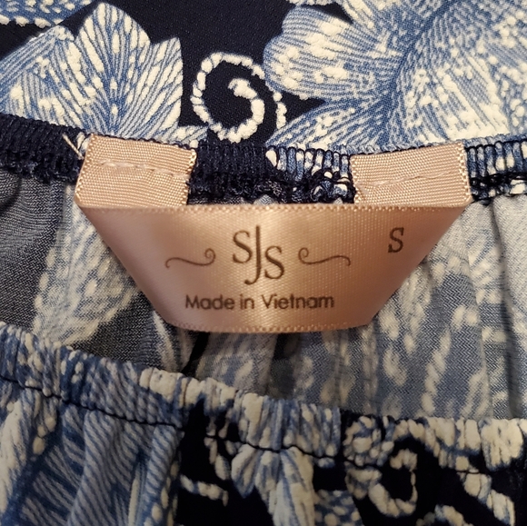 SJS Printed Textured Jersey Crochet Trim Boho Top - Picture 7 of 8